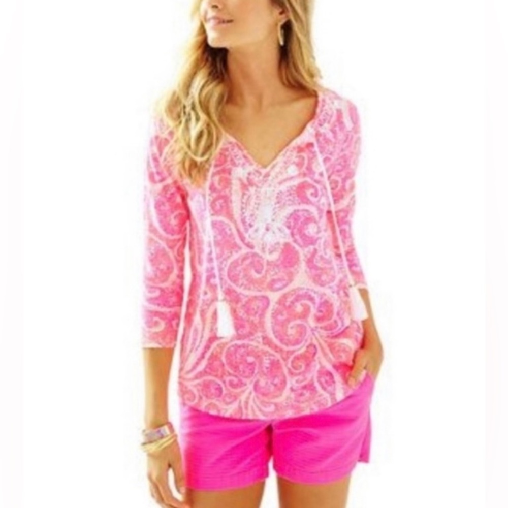 Lilly Pulitzer Holly Top Women Sz M Pink Paisley Beach Resortwear Summer